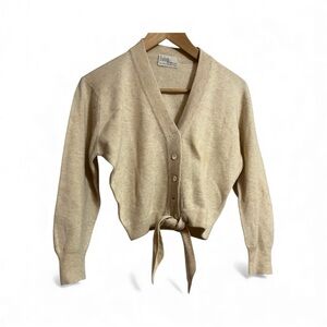 Dalton Darling Vintage 70s 80s Cream Cashmere Tie-Front Cardigan Sweater